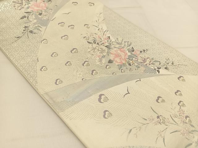 平和屋着物◎六通柄袋帯 唐織 九百織 オパール箔 孔雀花文 金銀糸 正絹 逸品 BAAT8181yc