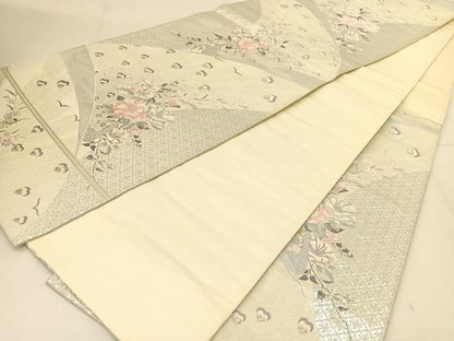 平和屋着物◎六通柄袋帯 唐織 九百織 オパール箔 孔雀花文 金銀糸 正絹 逸品 BAAT8181yc