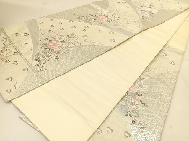 平和屋着物◎六通柄袋帯 唐織 九百織 オパール箔 孔雀花文 金銀糸 正絹 逸品 BAAT8181yc