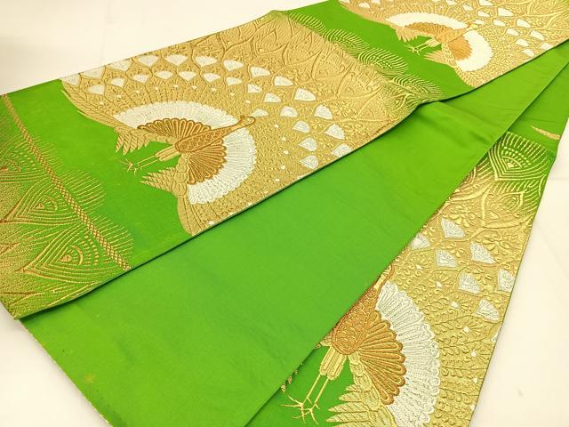 平和屋着物◎六通柄袋帯 唐織 孔雀文 金糸 正絹 逸品 BAAT8193yc