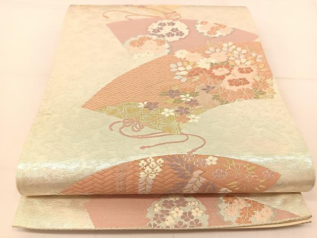 平和屋着物◎六通柄袋帯 唐織 地紙花文 金銀糸 正絹 逸品 BAAT8203yc