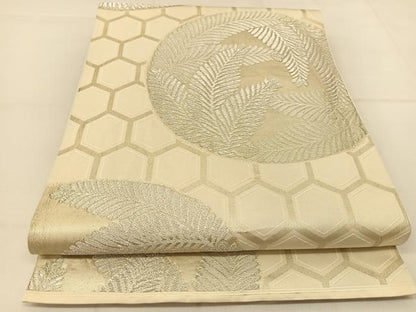 平和屋着物◎六通柄 本袋帯 若松葉丸文 銀糸 正絹 逸品 BAAT8205yc