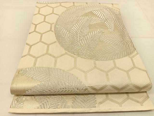 平和屋着物◎六通柄 本袋帯 若松葉丸文 銀糸 正絹 逸品 BAAT8205yc
