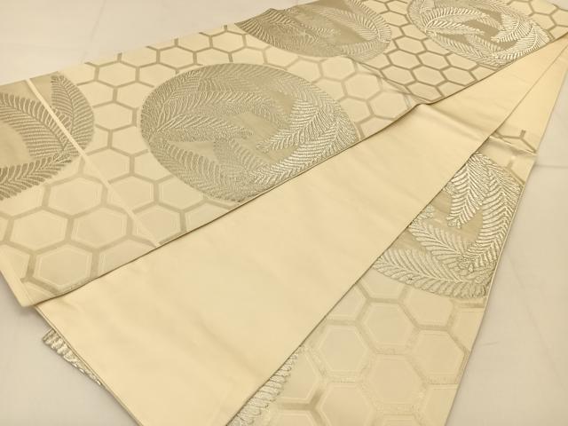 平和屋着物◎六通柄 本袋帯 若松葉丸文 銀糸 正絹 逸品 BAAT8205yc