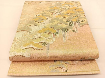平和屋着物◎六通柄袋帯 唐織 流水草花文 金銀糸 正絹 逸品 BAAT8208yc