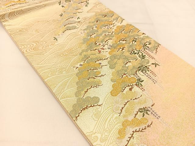 平和屋着物◎六通柄袋帯 唐織 流水草花文 金銀糸 正絹 逸品 BAAT8208yc