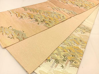 平和屋着物◎六通柄袋帯 唐織 流水草花文 金銀糸 正絹 逸品 BAAT8208yc