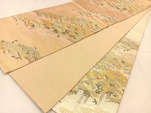 平和屋着物◎六通柄袋帯 唐織 流水草花文 金銀糸 正絹 逸品 BAAT8208yc