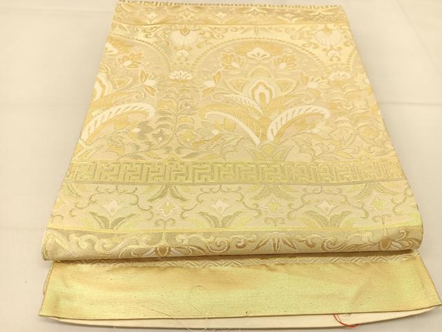 平和屋着物◎六通柄袋帯 更紗花文 金糸 正絹 逸品 BAAT8213yc