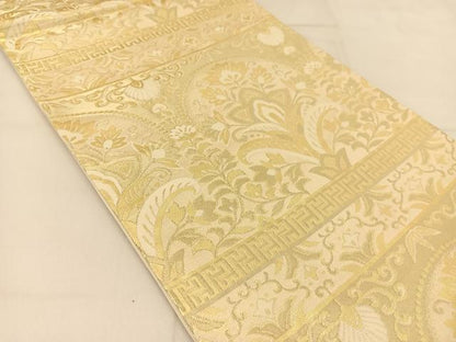 平和屋着物◎六通柄袋帯 更紗花文 金糸 正絹 逸品 BAAT8213yc