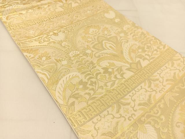 平和屋着物◎六通柄袋帯 更紗花文 金糸 正絹 逸品 BAAT8213yc