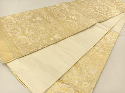 平和屋着物◎六通柄袋帯 更紗花文 金糸 正絹 逸品 BAAT8213yc