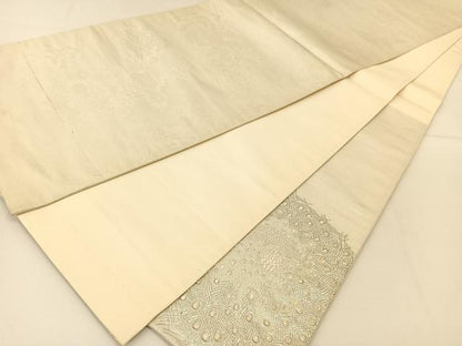 平和屋着物◎太鼓柄袋帯　唐織　雄麗四季孔雀文　銀糸　正絹　逸品　BAAT8218yc