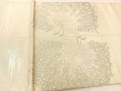 平和屋着物◎太鼓柄袋帯　唐織　雄麗四季孔雀文　銀糸　正絹　逸品　BAAT8218yc