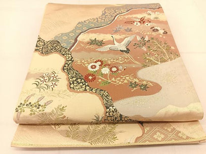 平和屋着物◎六通柄袋帯 唐織 洛中遺宝文 金糸 正絹 逸品 BAAT8221yc
