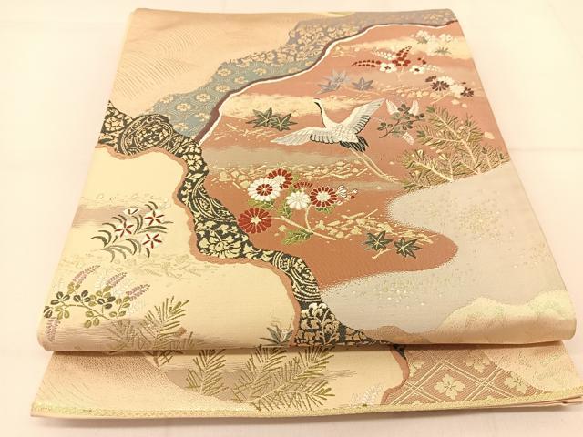 平和屋着物◎六通柄袋帯 唐織 洛中遺宝文 金糸 正絹 逸品 BAAT8221yc