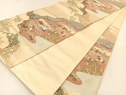 平和屋着物◎六通柄袋帯 唐織 洛中遺宝文 金糸 正絹 逸品 BAAT8221yc