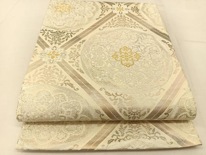 平和屋着物◎六通柄袋帯 菱天井花文 金銀糸 引箔 正絹 逸品 BAAT8232yc