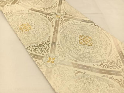 平和屋着物◎六通柄袋帯 菱天井花文 金銀糸 引箔 正絹 逸品 BAAT8232yc