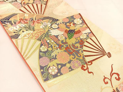 平和屋着物◎六通柄袋帯 唐織 扇面鳳凰紋 金銀糸 正絹 逸品 BAAT8234yc