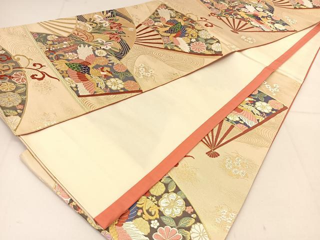 平和屋着物◎六通柄袋帯 唐織 扇面鳳凰紋 金銀糸 正絹 逸品 BAAT8234yc