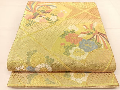 平和屋着物◎佐賀錦　六通柄袋帯　唐織　地紙鳳凰花文　金糸　正絹　逸品　BAAT8236yc