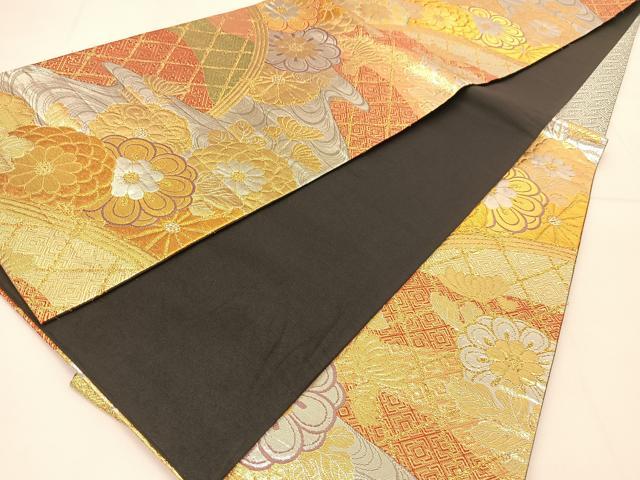 平和屋着物◎六通柄袋帯 流水菊花文 金銀糸 正絹 逸品 BAAT8238yc
