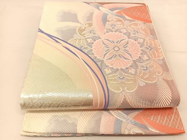 平和屋着物◎六通柄袋帯　唐織　孔雀華文　銀糸　正絹　逸品　BAAT8244yc