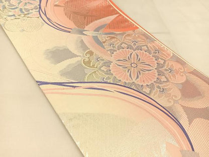 平和屋着物◎六通柄袋帯　唐織　孔雀華文　銀糸　正絹　逸品　BAAT8244yc