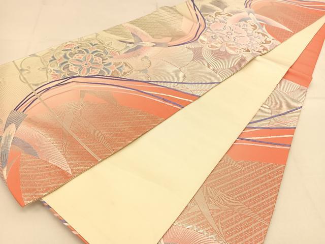平和屋着物◎六通柄袋帯　唐織　孔雀華文　銀糸　正絹　逸品　BAAT8244yc