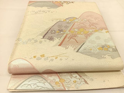 平和屋着物◎六通柄袋帯 立波重ね山文 金銀糸 正絹 逸品 BAAT8245yc