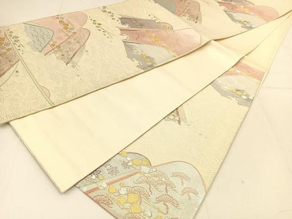 平和屋着物◎六通柄袋帯 立波重ね山文 金銀糸 正絹 逸品 BAAT8245yc