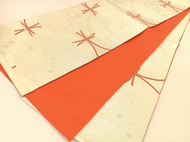 平和屋着物◎六通柄袋帯 七宝花丸文 銀糸 正絹 逸品 BAAT8246yc
