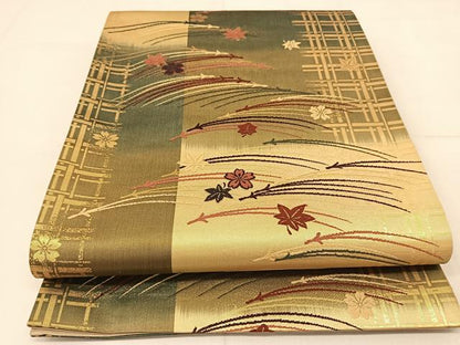 平和屋着物◎六通柄袋帯 唐織 吹き寄せ文 金糸 正絹 逸品 BAAT8251yc