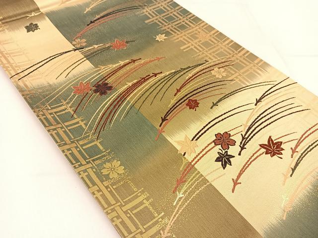 平和屋着物◎六通柄袋帯 唐織 吹き寄せ文 金糸 正絹 逸品 BAAT8251yc