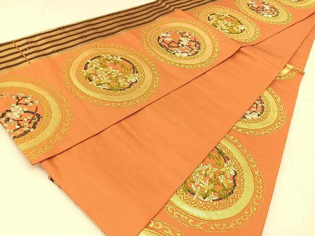 平和屋着物◎六通柄袋帯 唐織 花絵皿 金糸 正絹 逸品 BAAT8254yc