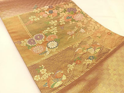 平和屋着物◎佐賀錦 六通柄袋帯 唐織 鴛鴦花丸文 金糸 正絹 逸品 BAAT8258yc