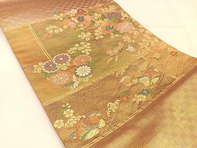 平和屋着物◎佐賀錦 六通柄袋帯 唐織 鴛鴦花丸文 金糸 正絹 逸品 BAAT8258yc