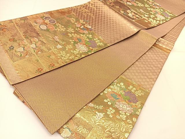 平和屋着物◎佐賀錦 六通柄袋帯 唐織 鴛鴦花丸文 金糸 正絹 逸品 BAAT8258yc