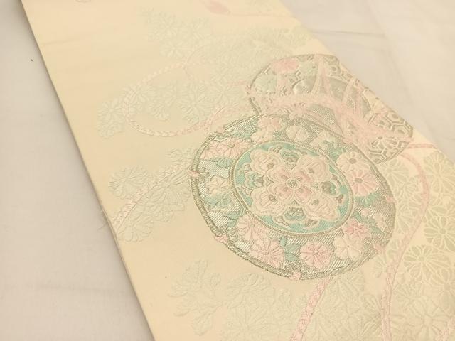 平和屋着物◎六通柄袋帯 鼓花文 銀糸 正絹 逸品 BAAT8324hv