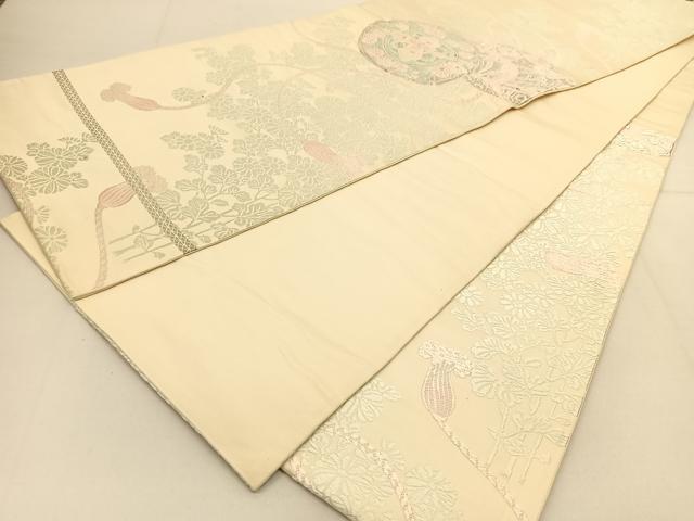 平和屋着物◎六通柄袋帯 鼓花文 銀糸 正絹 逸品 BAAT8324hv