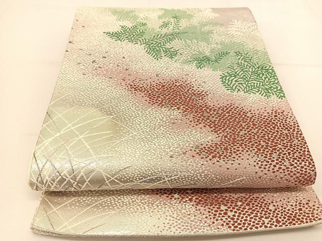 平和屋着物◎六通柄袋帯 唐織 草花文 銀糸 正絹 逸品 BAAT8327yc