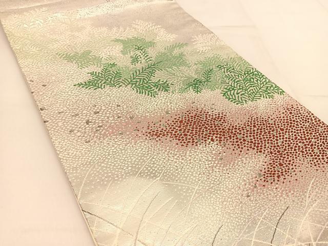 平和屋着物◎六通柄袋帯 唐織 草花文 銀糸 正絹 逸品 BAAT8327yc