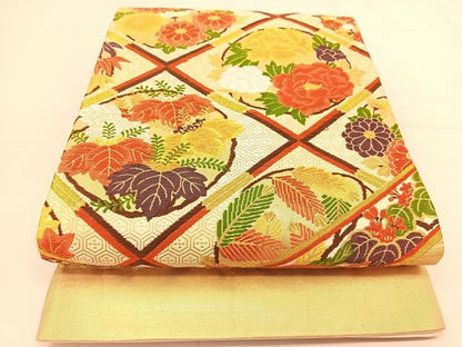 平和屋着物◎六通柄袋帯 唐織 菱天井鳳凰花文 金銀糸 正絹 逸品 BAAT8328yc