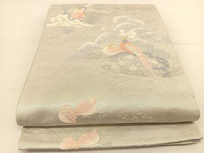 平和屋着物◎六通柄袋帯 唐織 尾長鳥 浜松文 金銀糸 正絹 逸品 BAAT8330yc