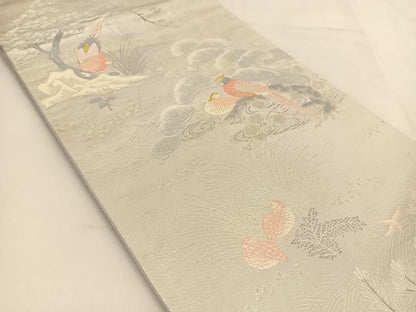 平和屋着物◎六通柄袋帯 唐織 尾長鳥 浜松文 金銀糸 正絹 逸品 BAAT8330yc