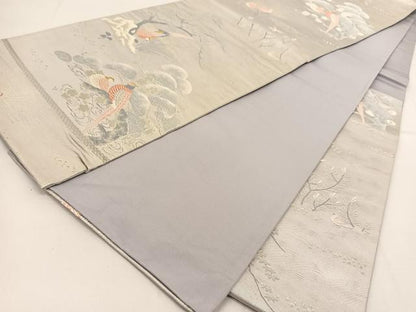 平和屋着物◎六通柄袋帯 唐織 尾長鳥 浜松文 金銀糸 正絹 逸品 BAAT8330yc