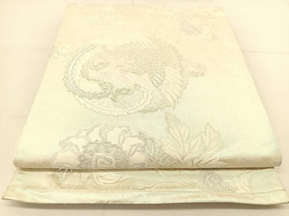 平和屋着物◎六通柄袋帯 唐織 鳳凰花丸文 銀糸 引箔 正絹 逸品 BAAT8332yc