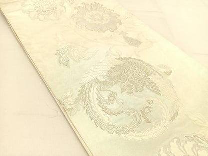 平和屋着物◎六通柄袋帯 唐織 鳳凰花丸文 銀糸 引箔 正絹 逸品 BAAT8332yc