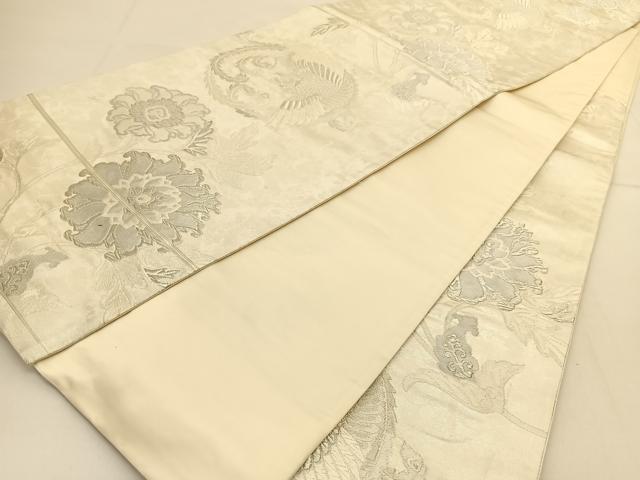 平和屋着物◎六通柄袋帯 唐織 鳳凰花丸文 銀糸 引箔 正絹 逸品 BAAT8332yc
